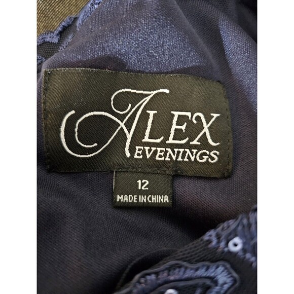Alex Evenings Navy Blue Mother of the Bride Sequin Long Dress Draped Back Sz 12 - Picture 4 of 5